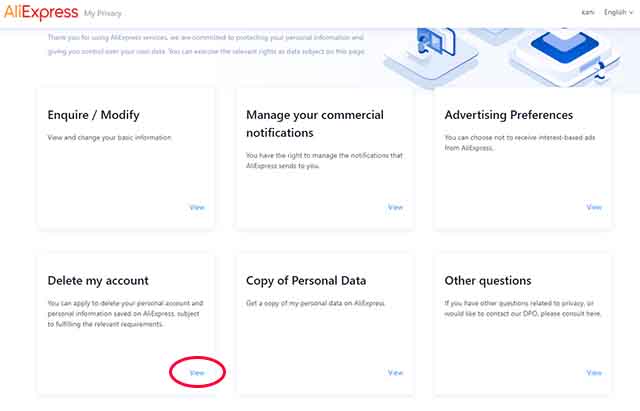 AliExpress アカウント 削除